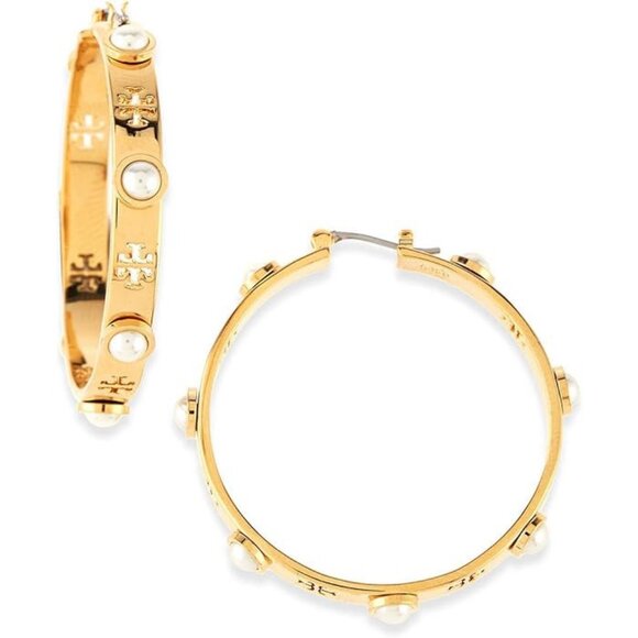 Tory Burch Jewelry - Tory Burch Gold Hoop Earrings with Pearl Accents
